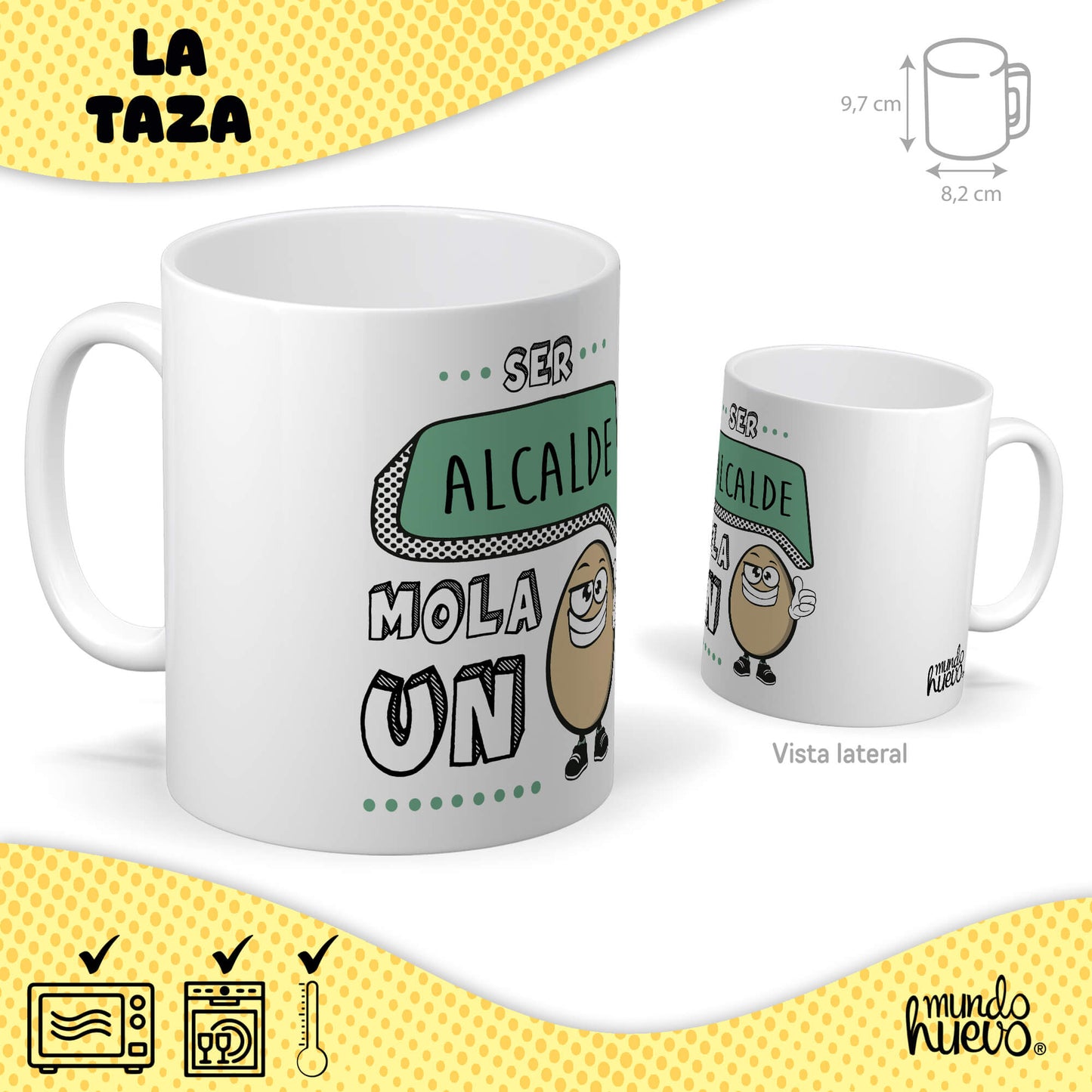 Taza Ser Alcalde mola un huevo + Caramelos divertidos + Pulsera sorpresa