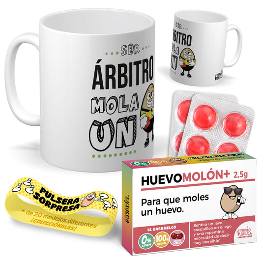 Taza Ser Arbitro mola un huevo + Caramelos divertidos + Pulsera sorpresa