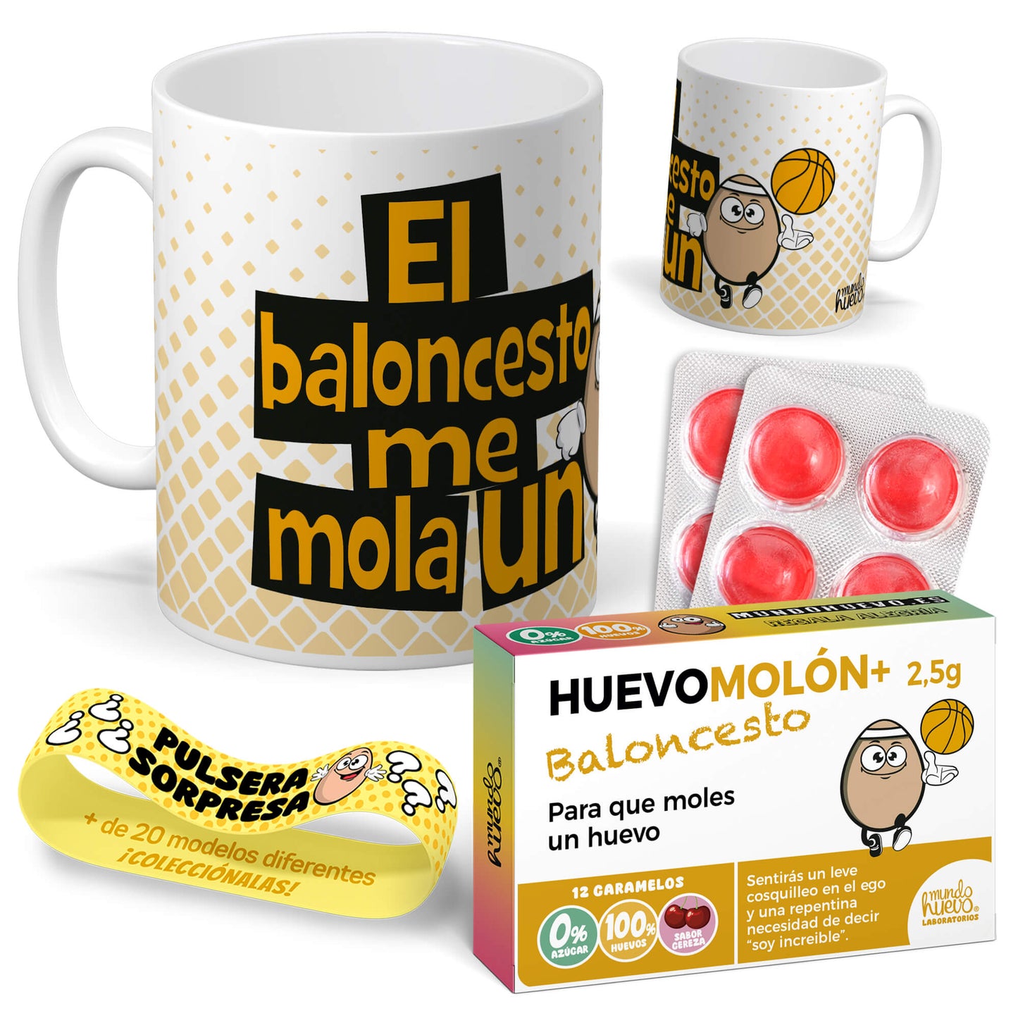 Taza El baloncesto me mola un huevo + Caramelos divertidos + Pulsera sorpresa