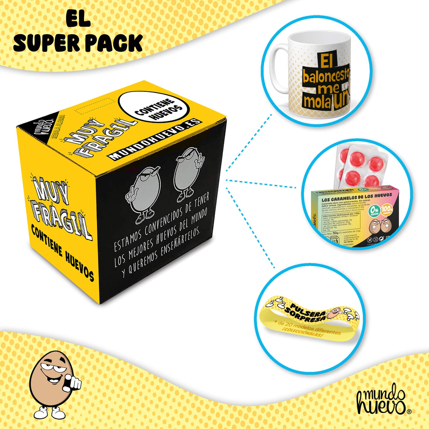 Taza El baloncesto me mola un huevo + Caramelos divertidos + Pulsera sorpresa