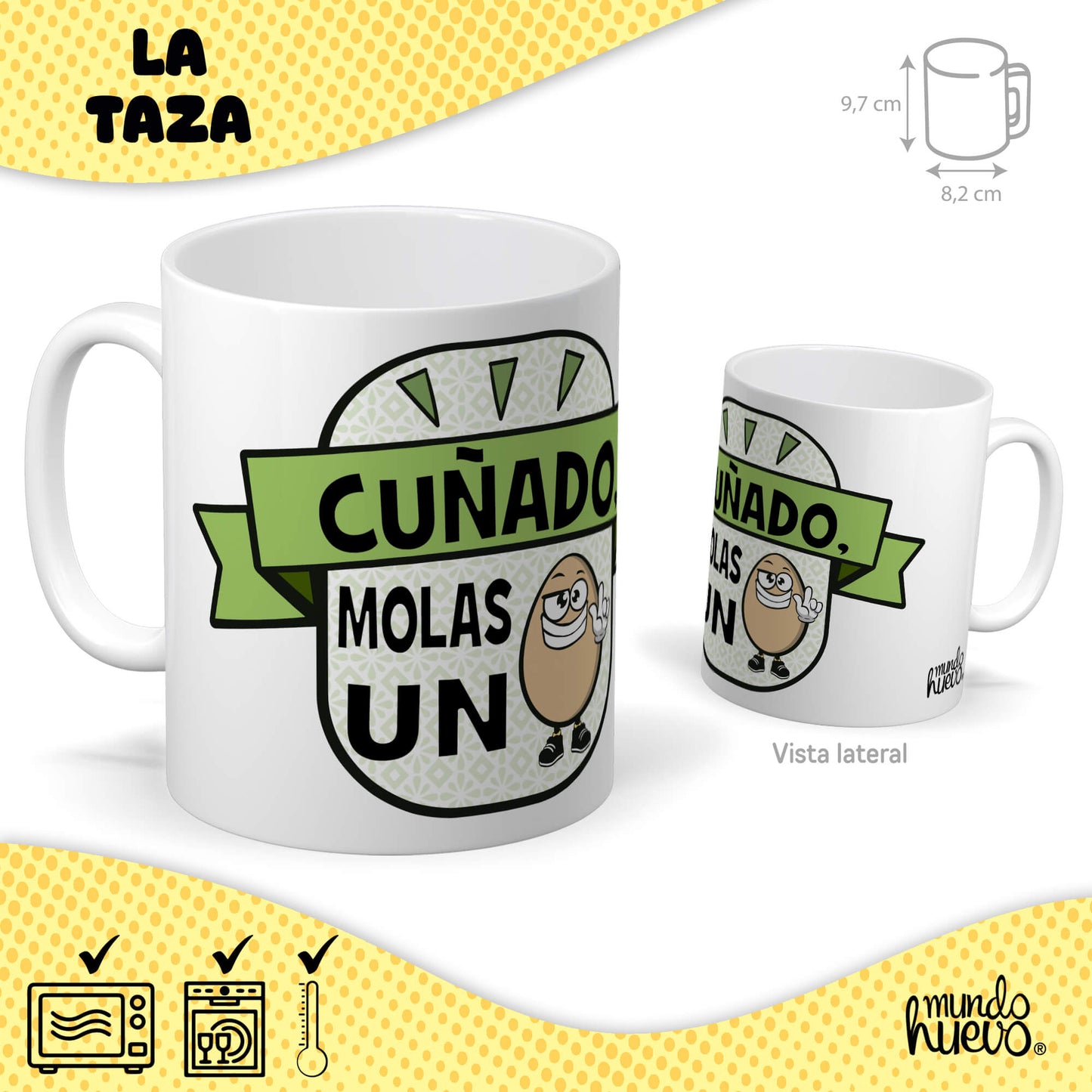 Taza Cuñado molas un huevo + Caramelos divertidos + Pulsera sorpresa