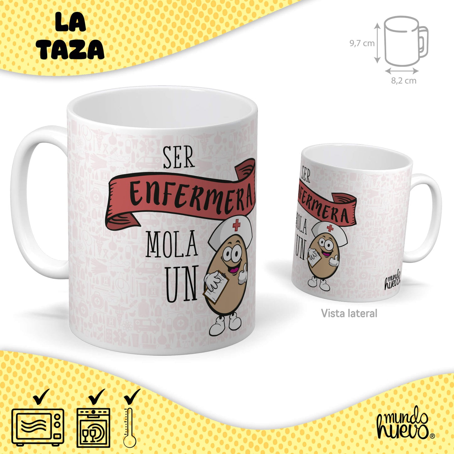Taza Ser Enfermera mola un huevo + Caramelos divertidos + Pulsera sorpresa