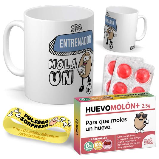 Taza Ser Entrenador mola un huevo + Caramelos divertidos + Pulsera sorpresa