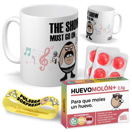 Taza Freddie Mercury + Caramelos divertidos + Pulsera sorpresa