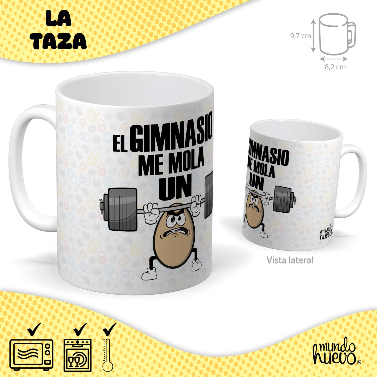 Taza El gimnasio me mola un huevo + Caramelos divertidos + Pulsera sorpresa