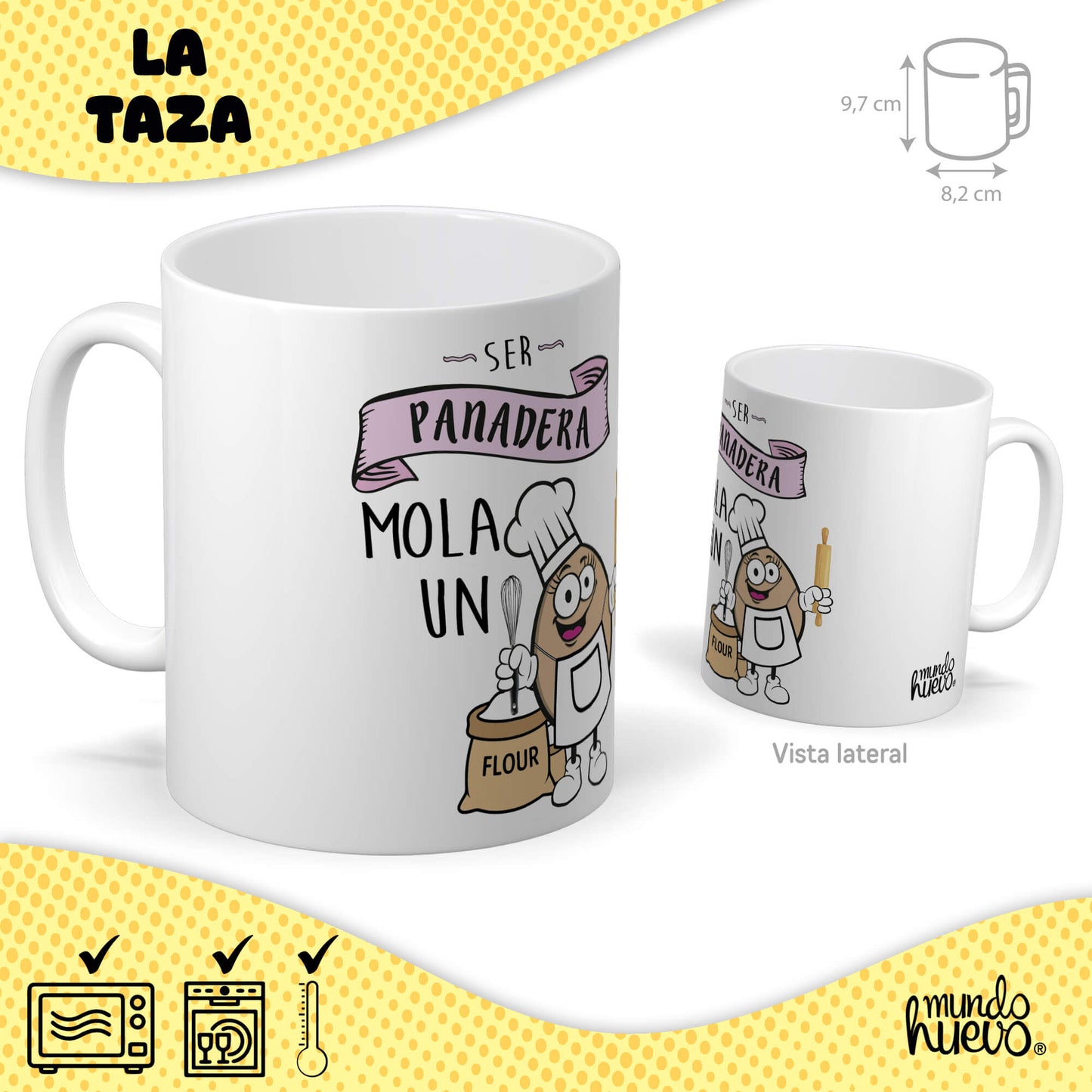 Taza Ser Panadera mola un huevo + Caramelos divertidos + Pulsera sorpresa