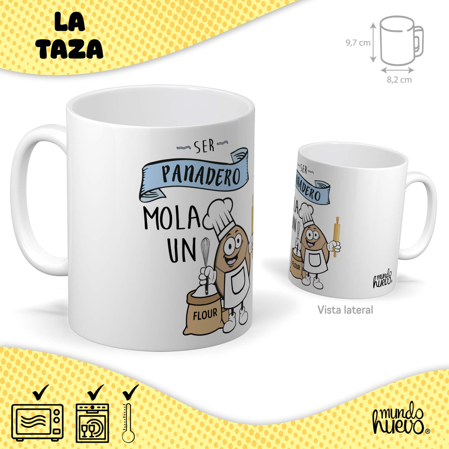 Taza Ser Panadero mola un huevo + Caramelos divertidos + Pulsera sorpresa