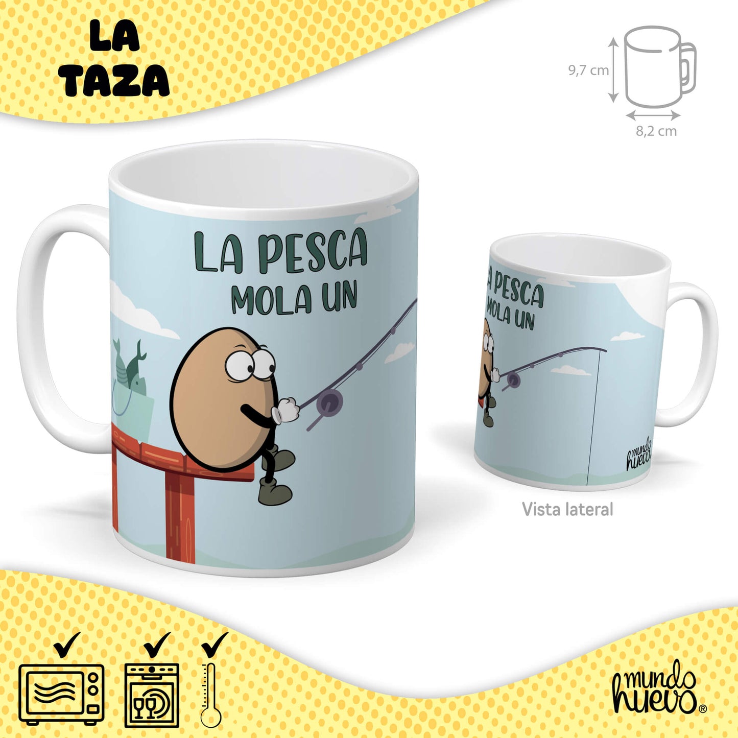 Taza La pesca mola un huevo + Caramelos divertidos + Pulsera sorpresa