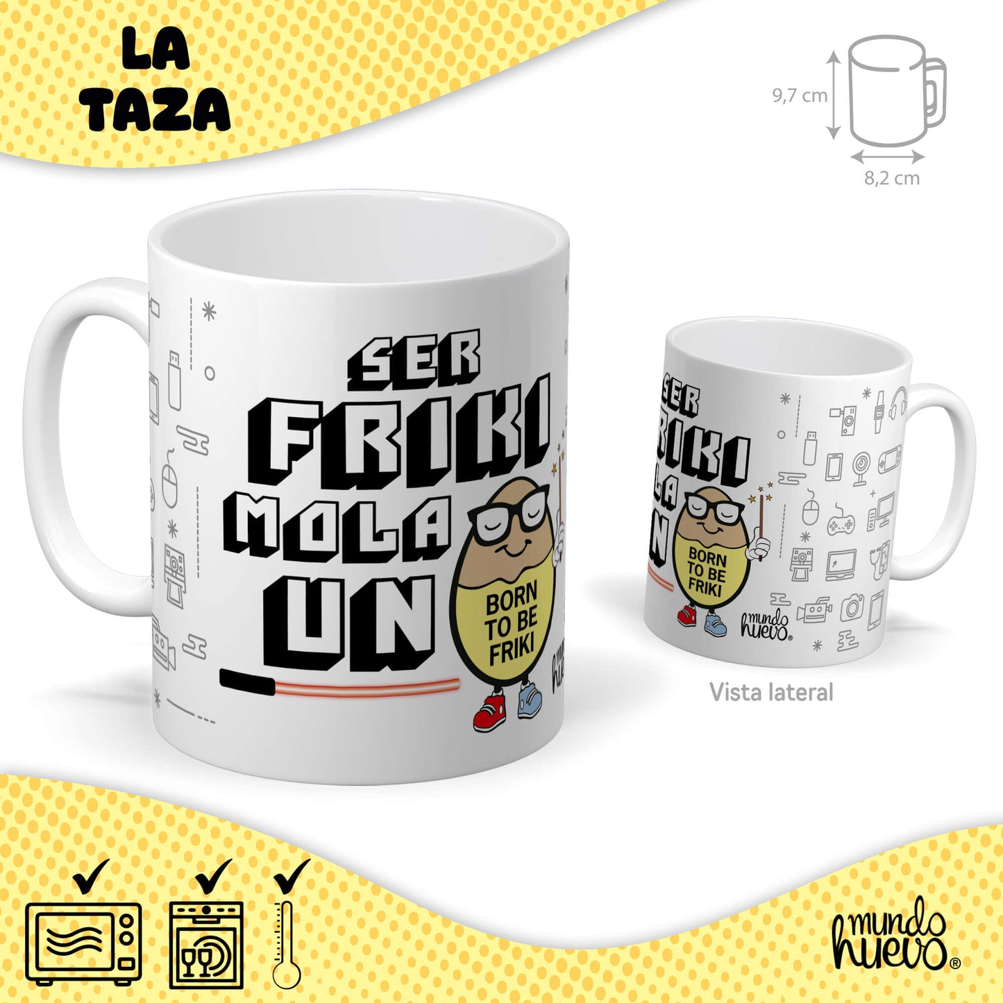 Taza Ser Friki mola un huevo + Caramelos divertidos + Pulsera sorpresa