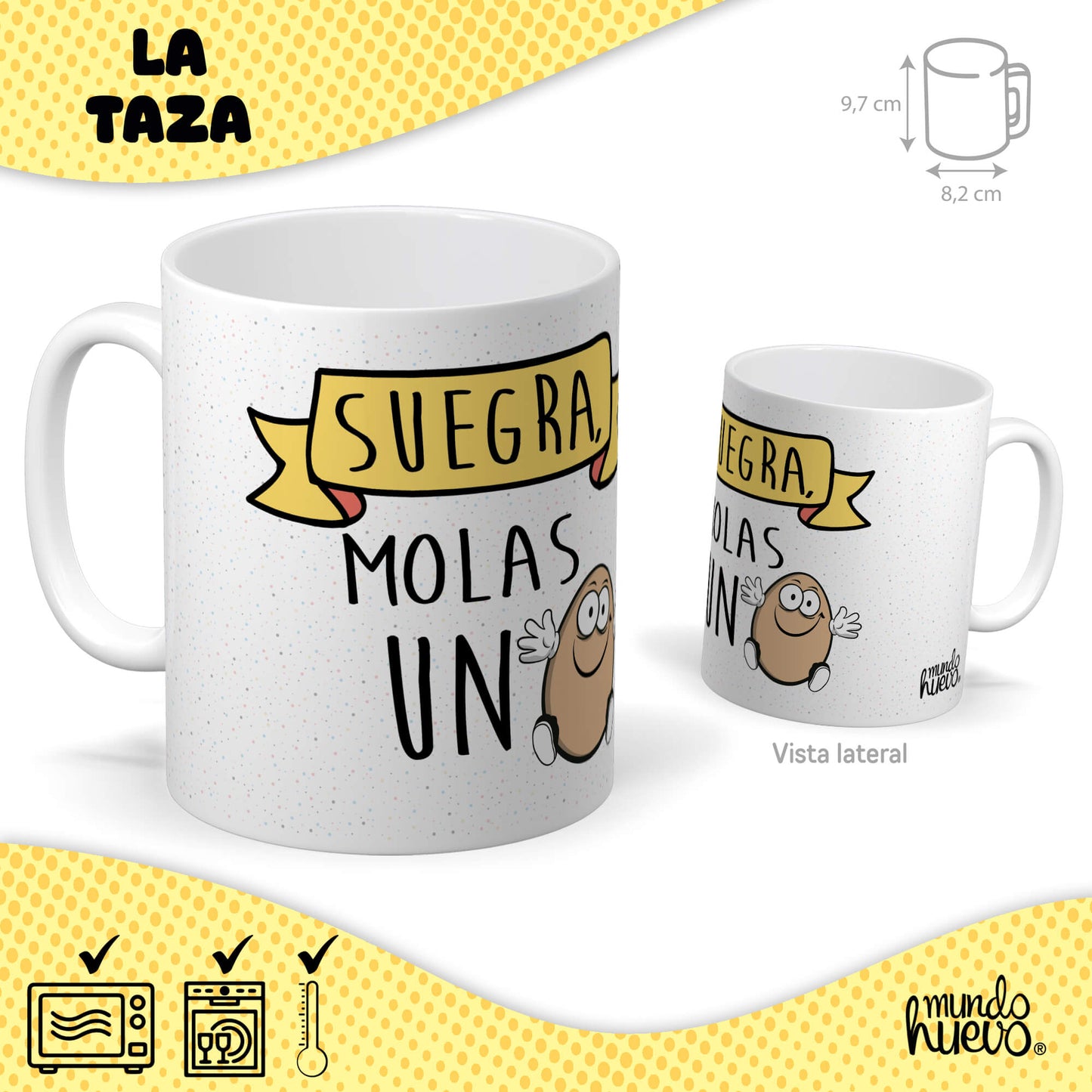 Taza Suegra molas un huevo + Caramelos divertidos + Pulsera sorpresa