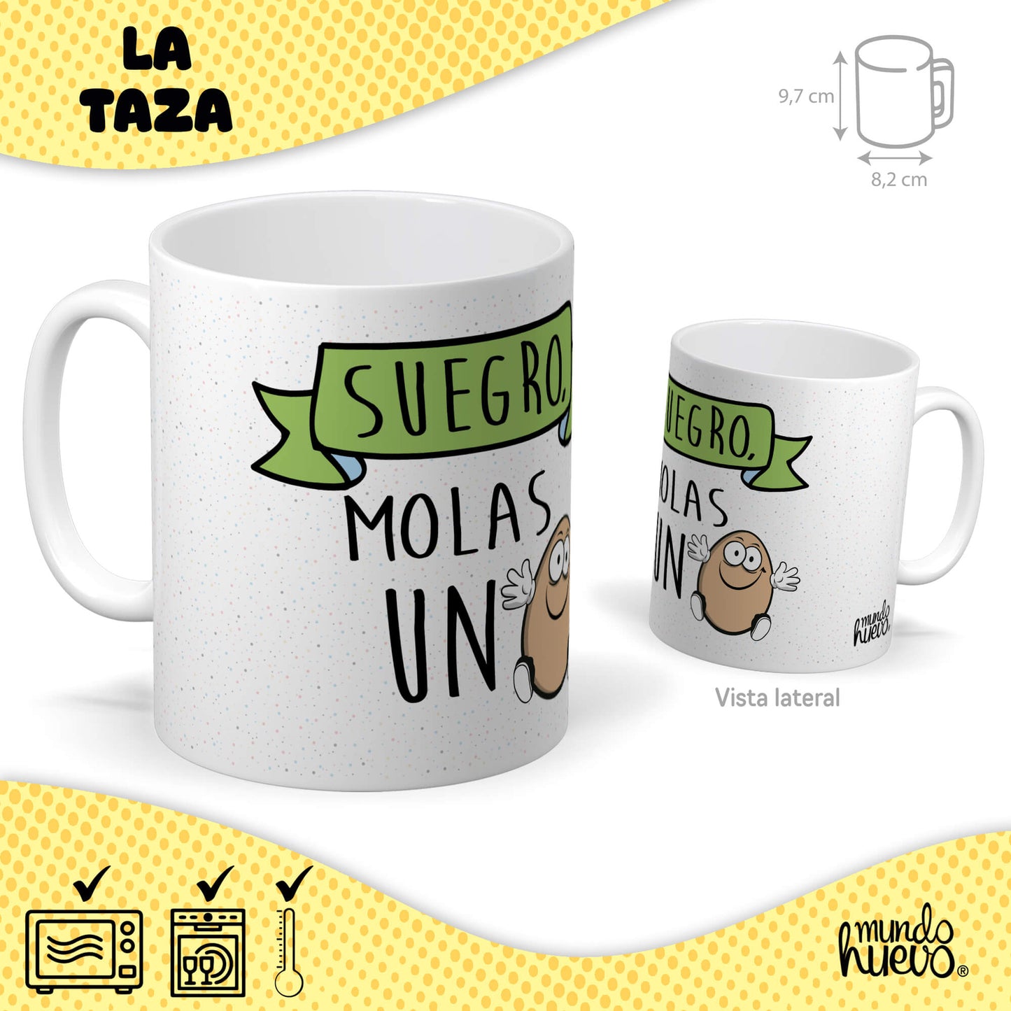 Taza Suegro molas un huevo + Caramelos divertidos + Pulsera sorpresa