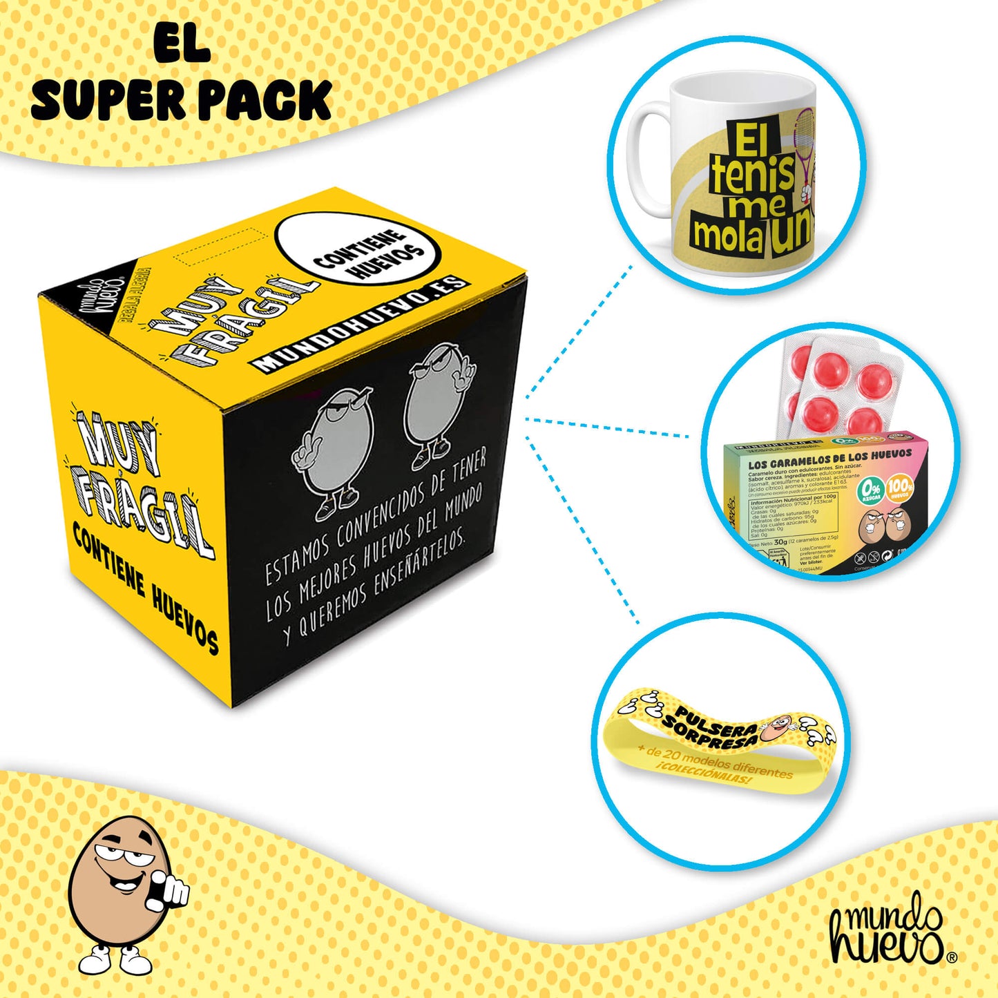 Taza El tenis me mola un huevo + Caramelos divertidos + Pulsera sorpresa