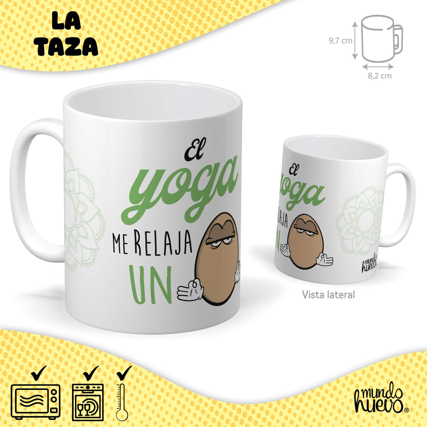 Taza El yoga me relaja un huevo + Caramelos divertidos + Pulsera sorpresa