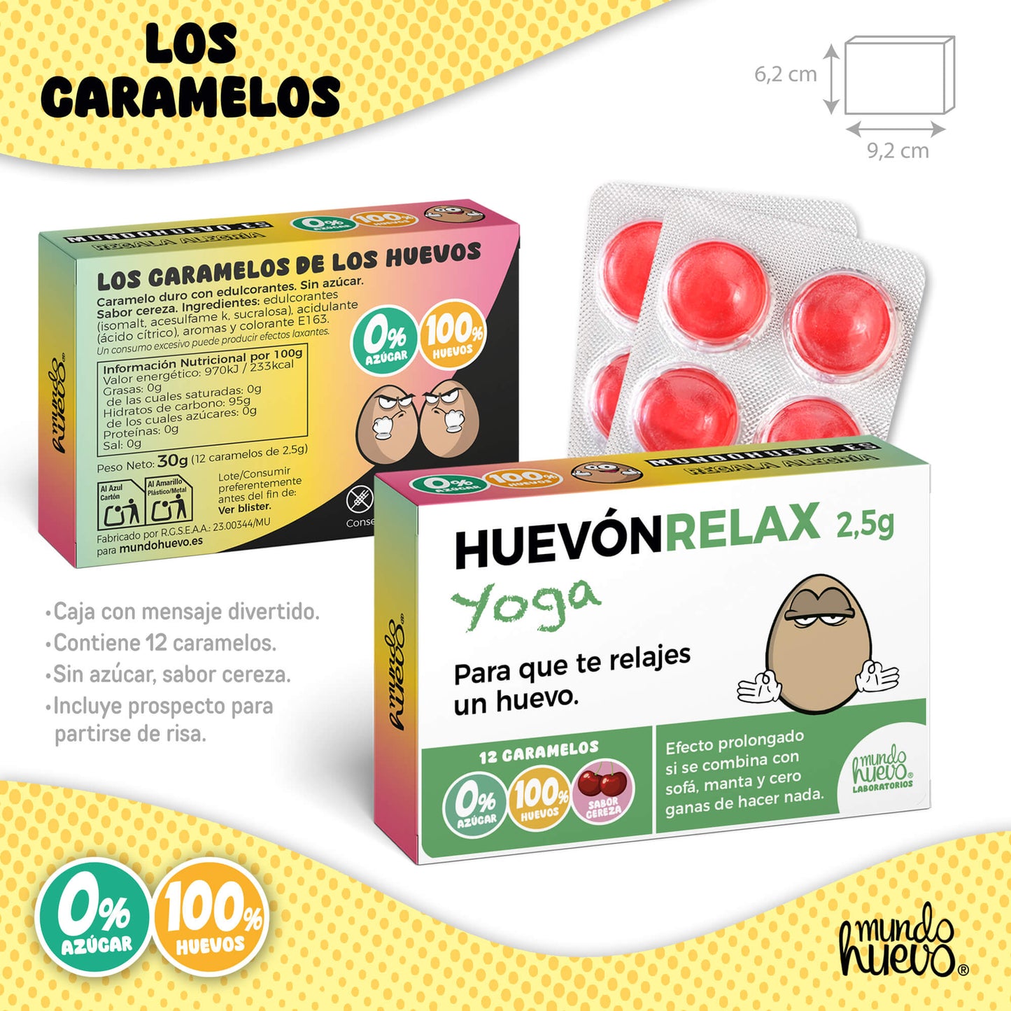 Taza El yoga me relaja un huevo + Caramelos divertidos + Pulsera sorpresa