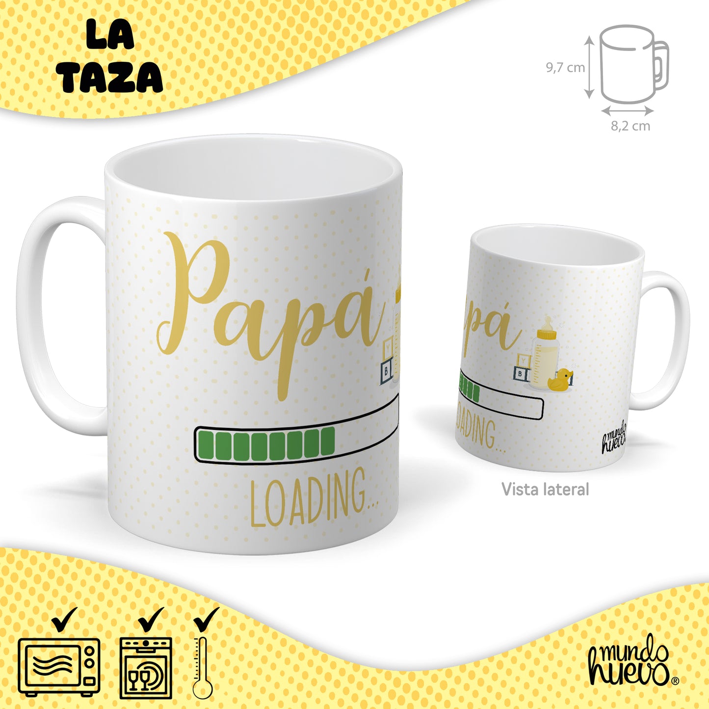 Taza PAPA LOADING + Caramelos divertidos + Pulsera sorpresa.