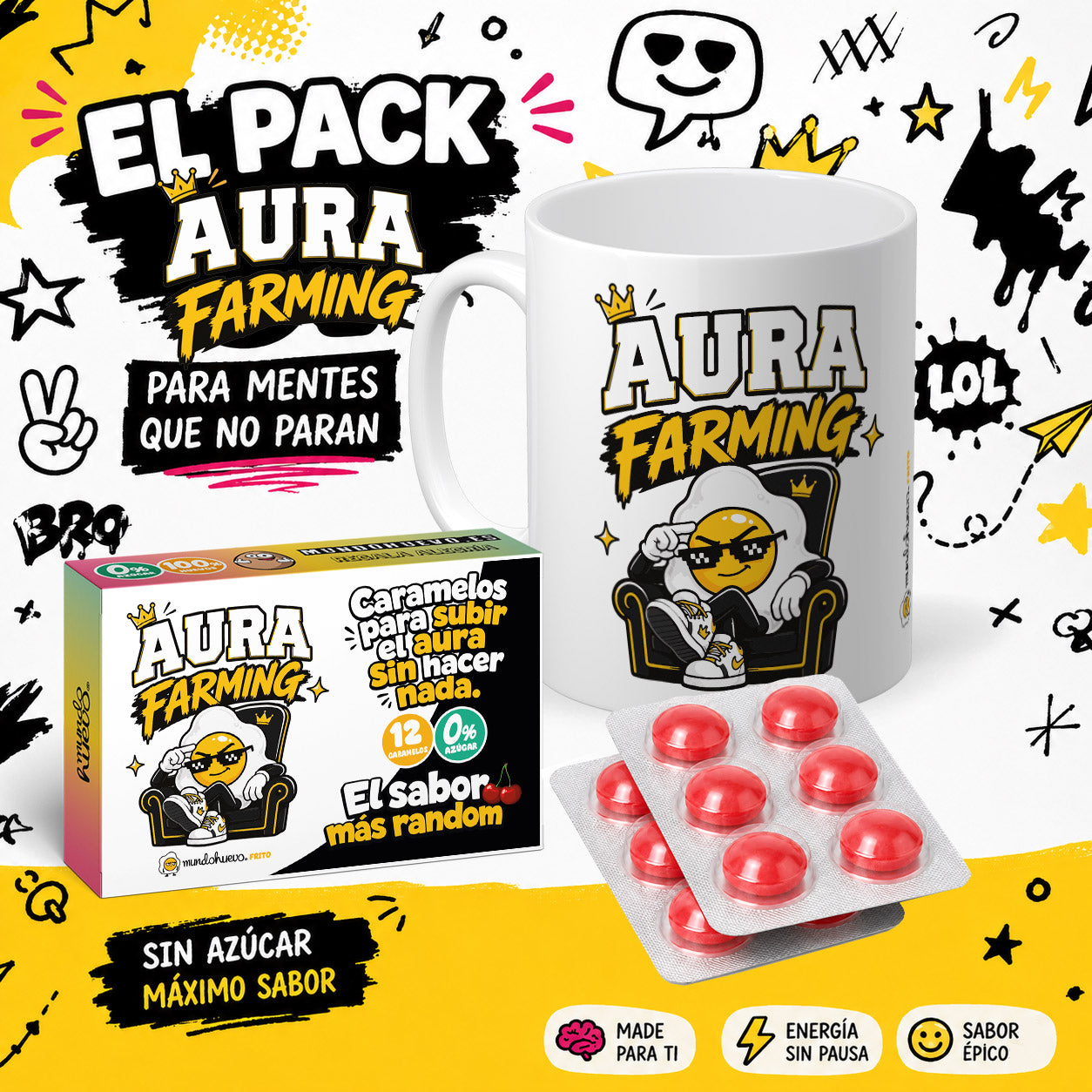 Taza Aura farming + Caramelos divertidos