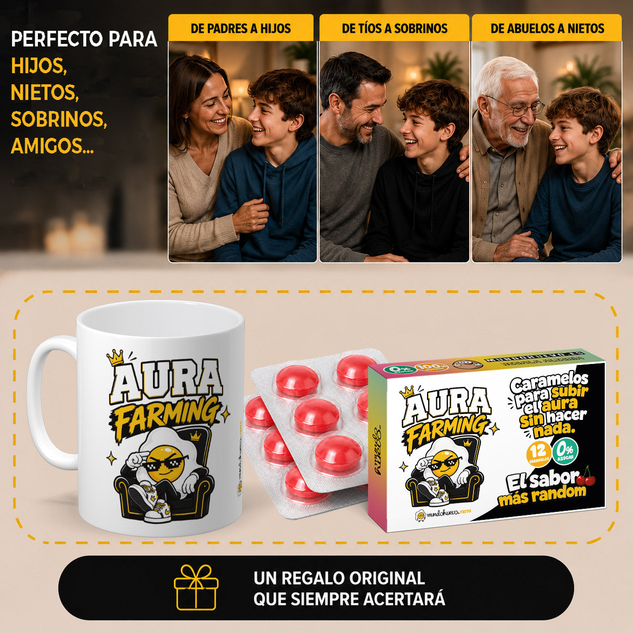 Taza Aura farming + Caramelos divertidos