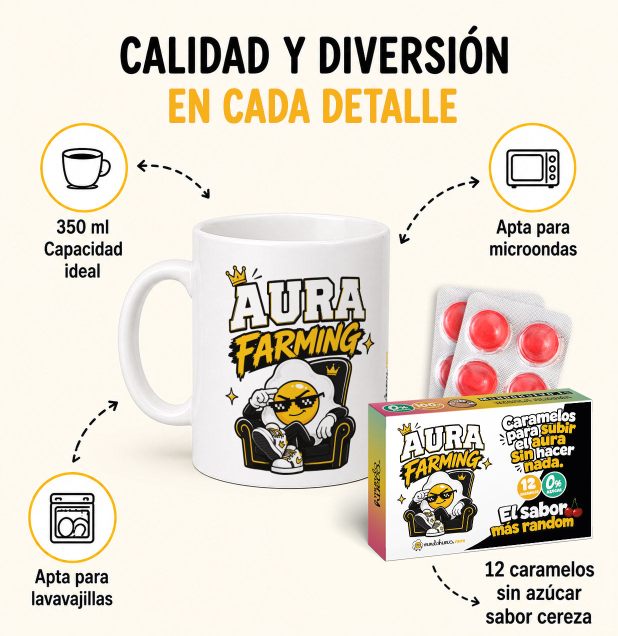 Taza Aura farming + Caramelos divertidos