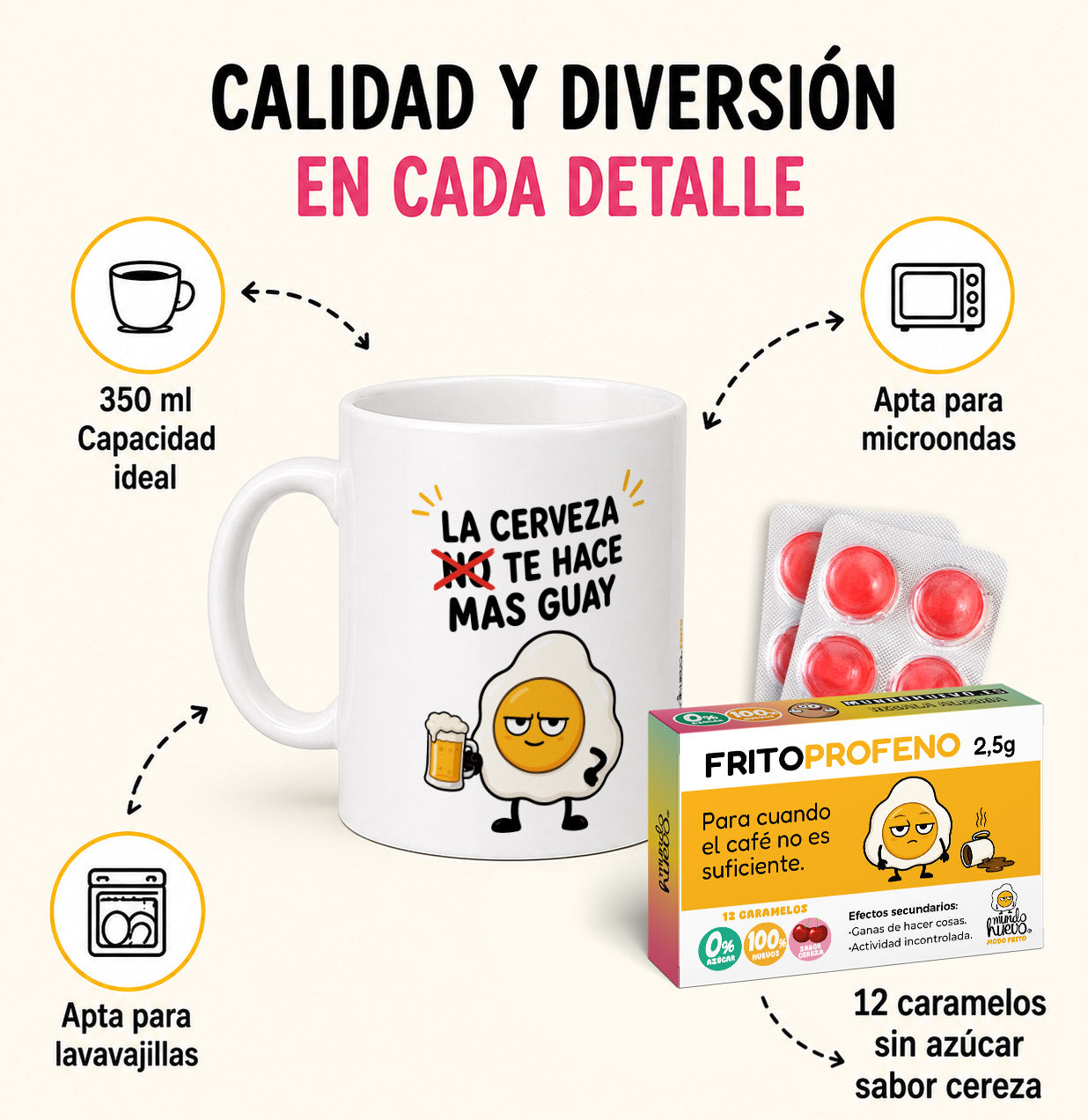 Taza La cerveza te hace mas guay + Caramelos divertidos
