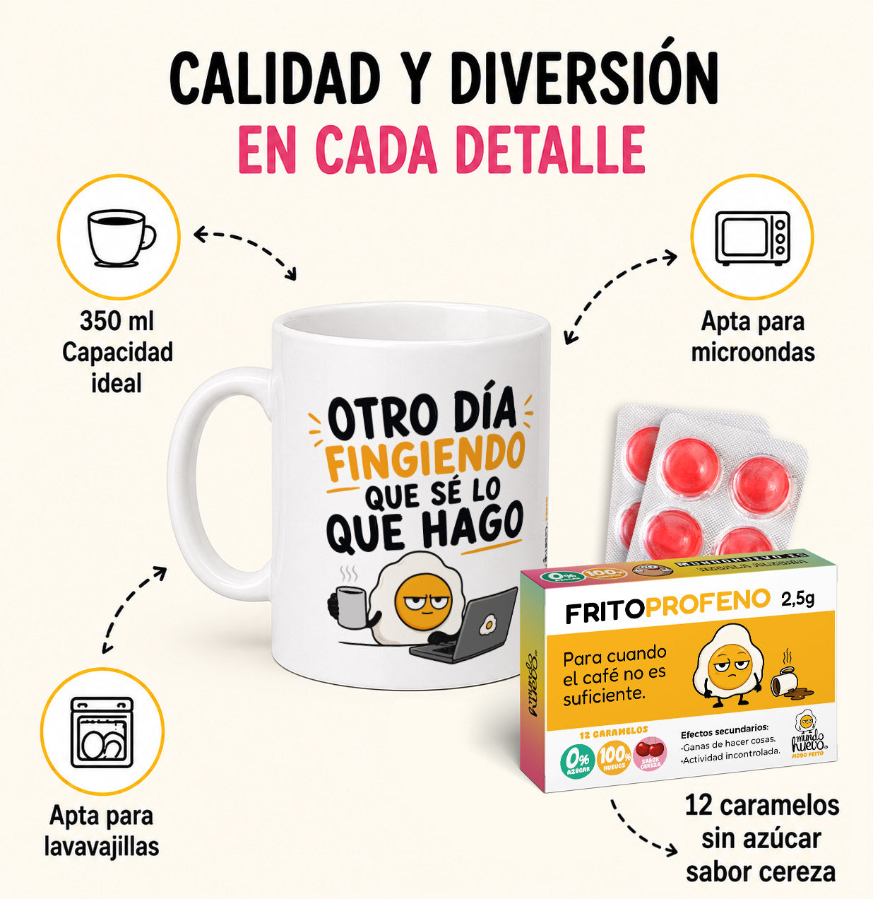 Taza Fingiendo que sé lo que hago + Caramelos divertidos