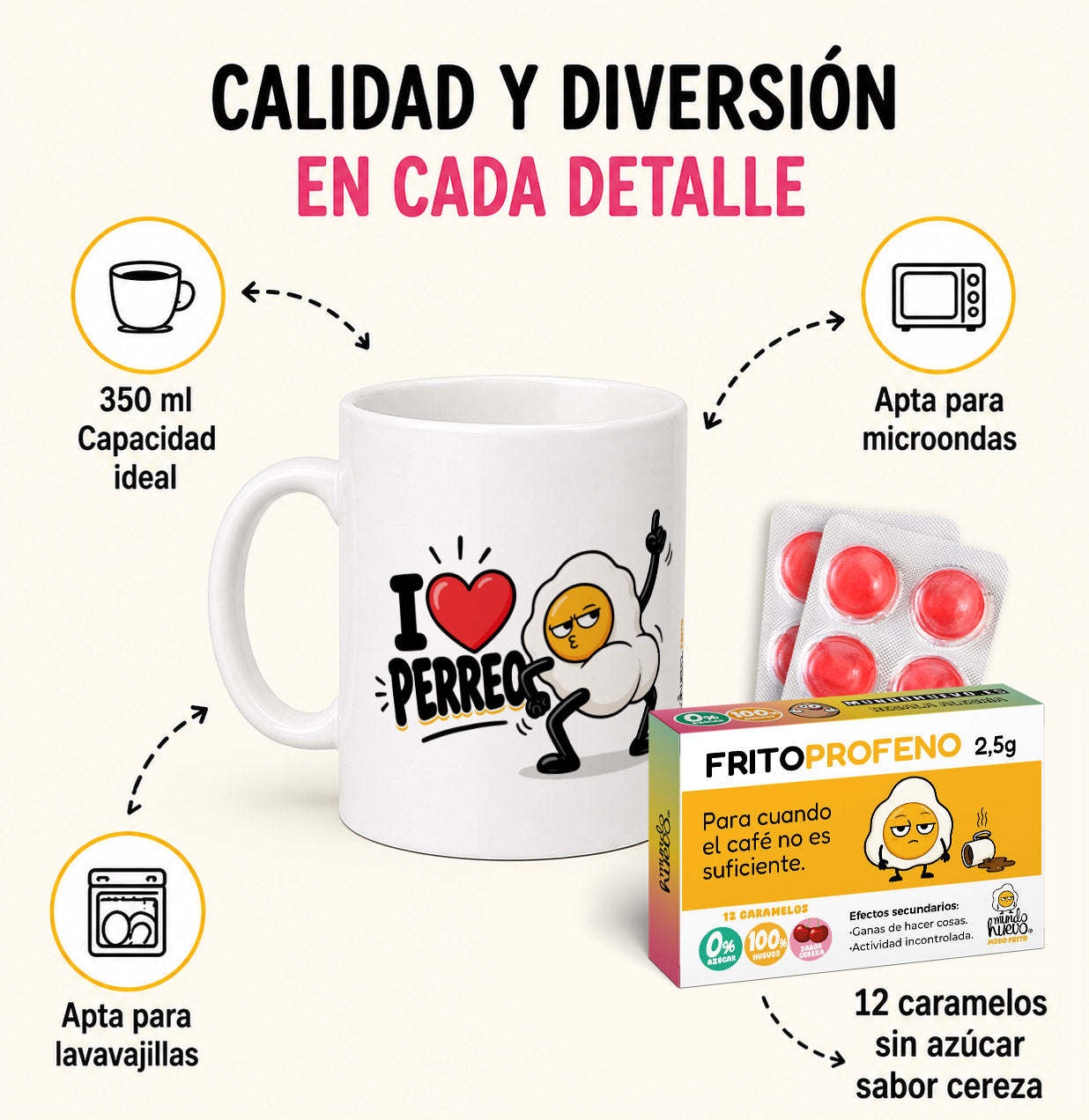 Taza I love Perreo + Caramelos divertidos
