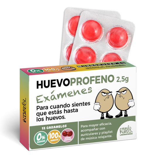 Caramelos de broma | HUEVOPROFENO EXÁMENES | Caja Regalo Divertido con 12 caramelos sin azúcar