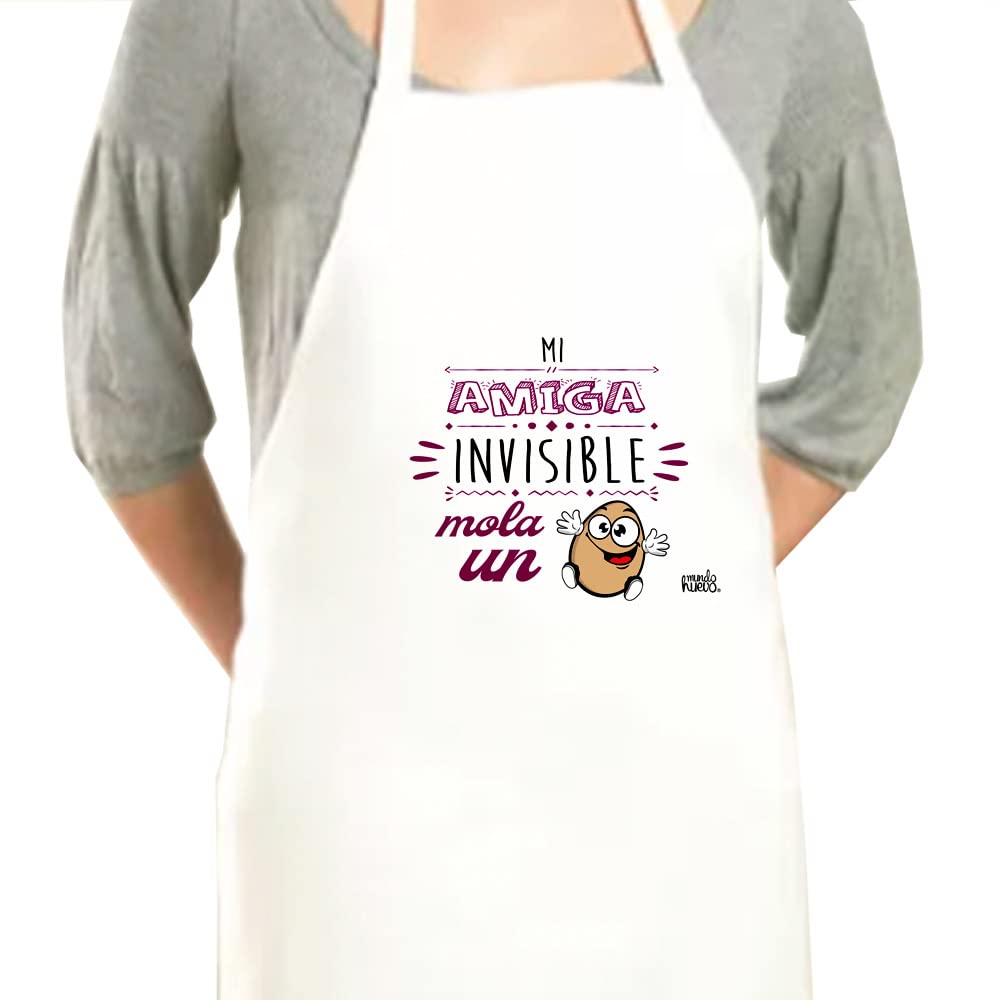 Delantal | MI AMIGA INVISIBLE MOLA UN HUEVO | Regalo divertido.