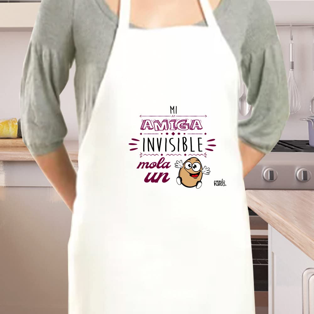 Delantal | MI AMIGA INVISIBLE MOLA UN HUEVO | Regalo divertido.
